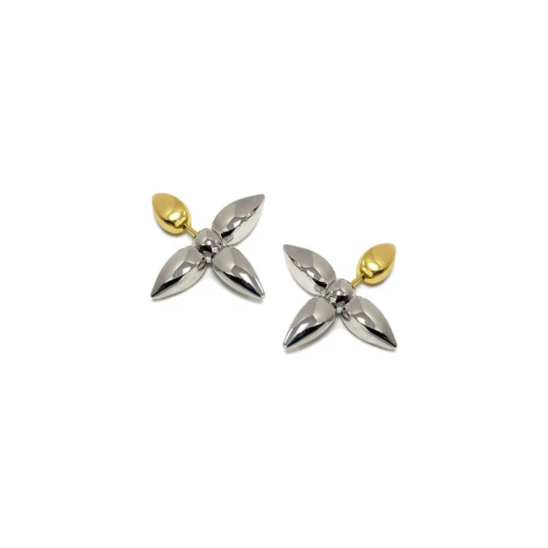 18KT Gold Plated Two Tone Metallic Petal Drop Earrings, Orla