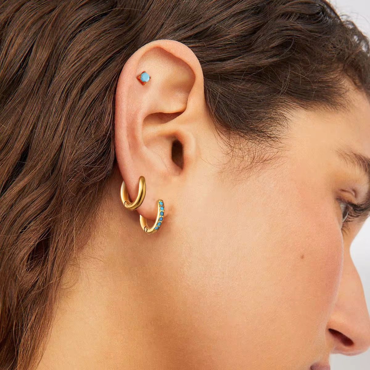 18kt gold plated 3pc turquoise hoop & stud earring set, volt