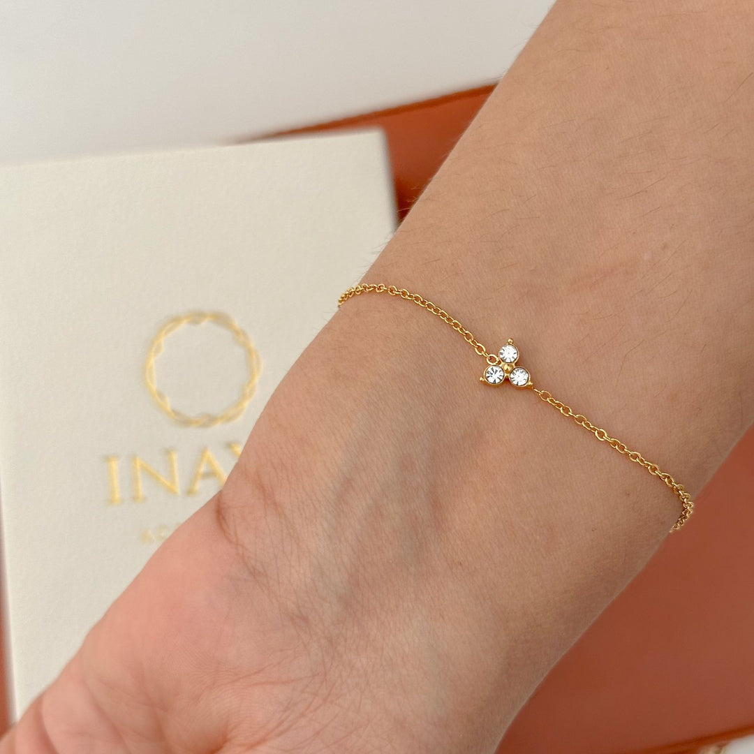 18kt Gold Plated Minimalistic Cubic Zirconia Flower Bracelet, Prisha