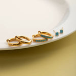 Load image into Gallery viewer, 18KT Gold Plated 3pc Turquoise Hoop &amp; Stud Earring Set, Volt
