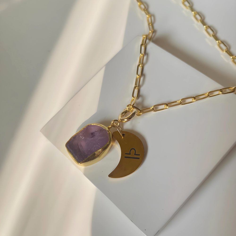 Druzy Link Charm Necklace - Inaya Accessories