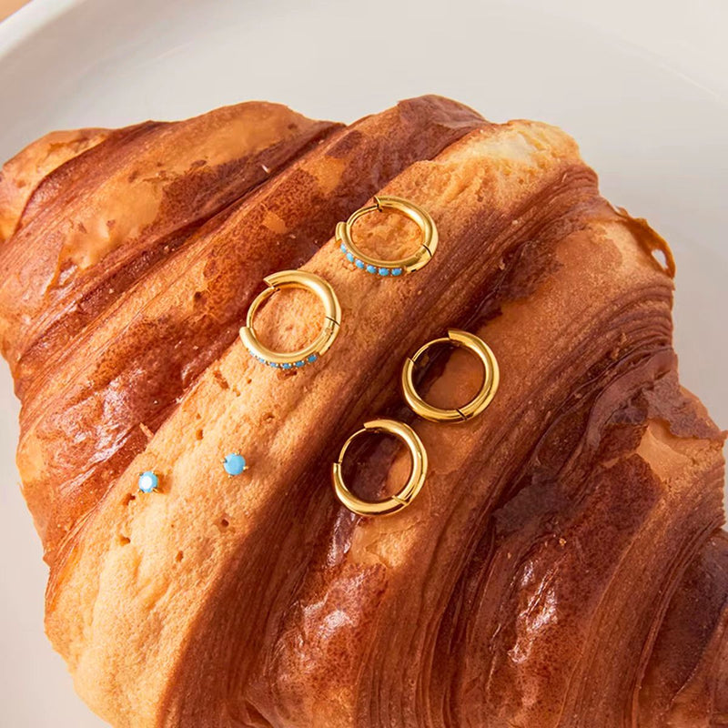18KT Gold Plated 3pc Turquoise Hoop & Stud Earring Set, Volt
