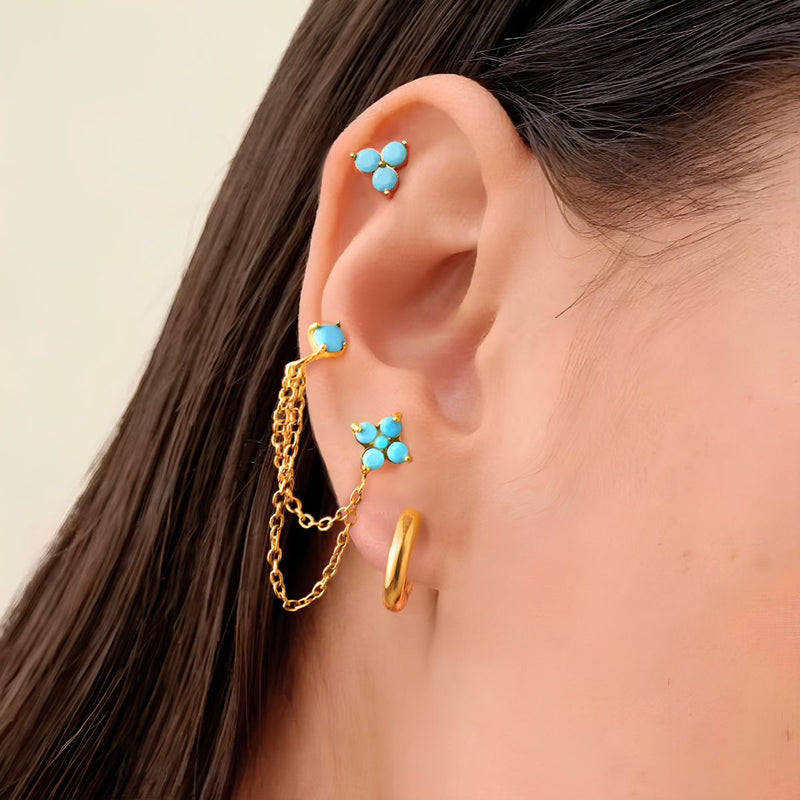 18K Gold Plated 3pc Turquoise stud Layered Earring set, Luna