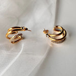 Load image into Gallery viewer, 18Kt Gold Plated Triple Hoop Zircon Earrings, Natalie - Inaya Accessories