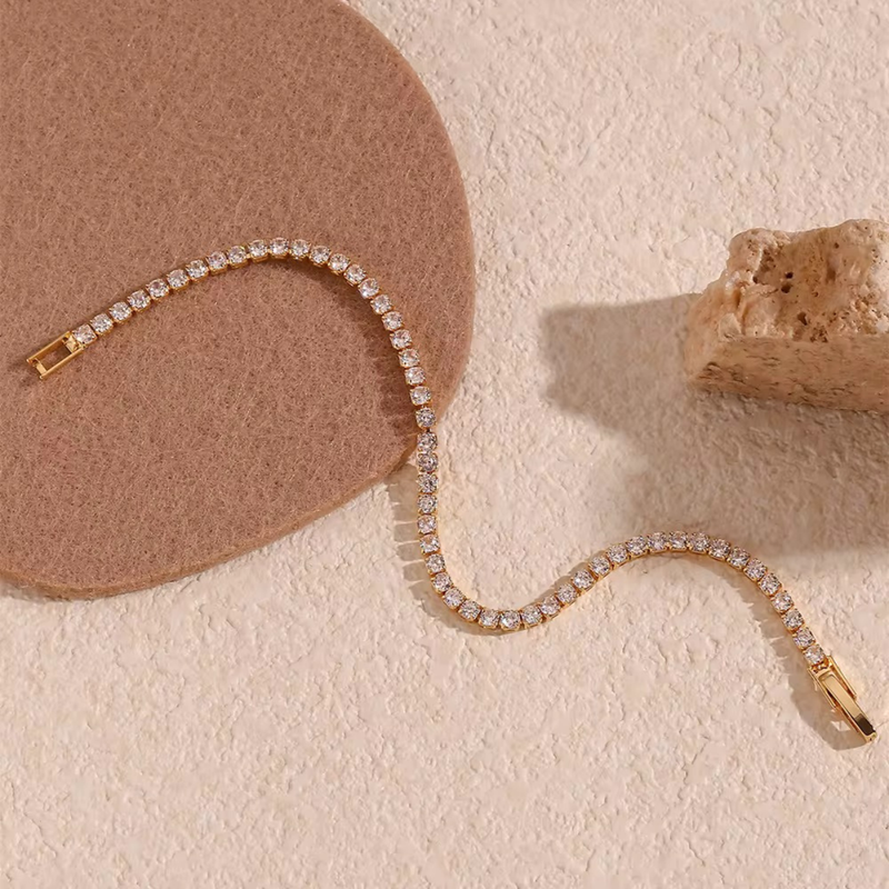 14 KT Gold Plated Rhinestone Tennis Bracelet, Aurora (Pre-order)