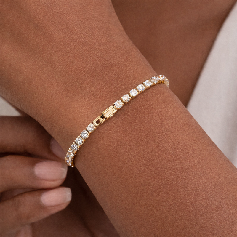 14 KT Gold Plated Rhinestone Tennis Bracelet, Aurora (Pre-order)