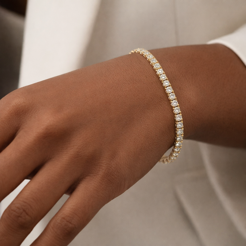 14 KT Gold Plated Rhinestone Tennis Bracelet, Aurora (Pre-order)