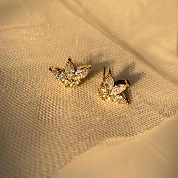 18Kt Gold Plated Dainty Piercing Inlaid Flower Zircon Stud Earring, Dora - Inaya Accessories