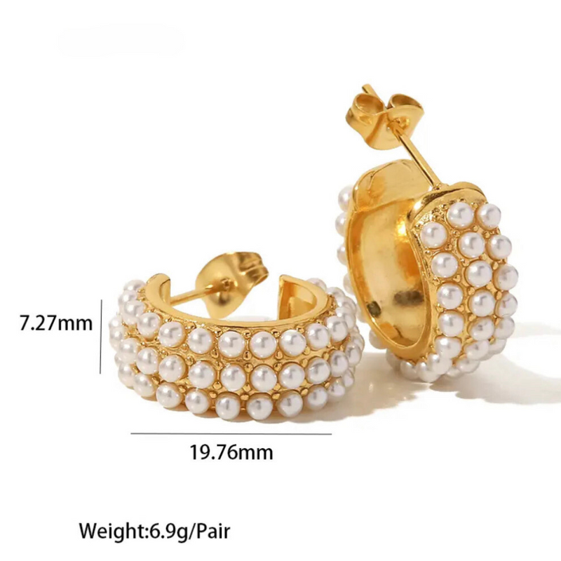 18kt Gold Plated Three Layer Pearl Hoop earrings, Margaret