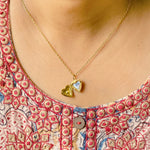 Load image into Gallery viewer, 18kt Gold Plated Starstruck Opal Stone Photo Locket Keepsake Necklace, Noor

