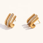 Load image into Gallery viewer, 18kt Gold Plated Minimalistic Multilayer Crystal Rhinestone Earrings, Mysa
