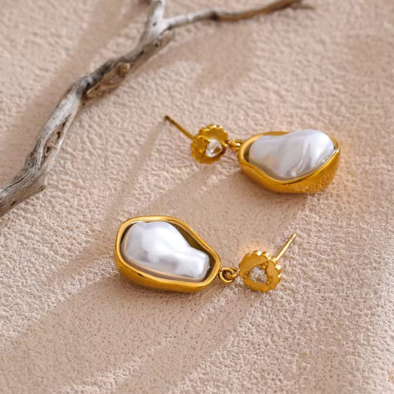 18K Gold Plated Baroque Pearl Drop Earrings, Sana