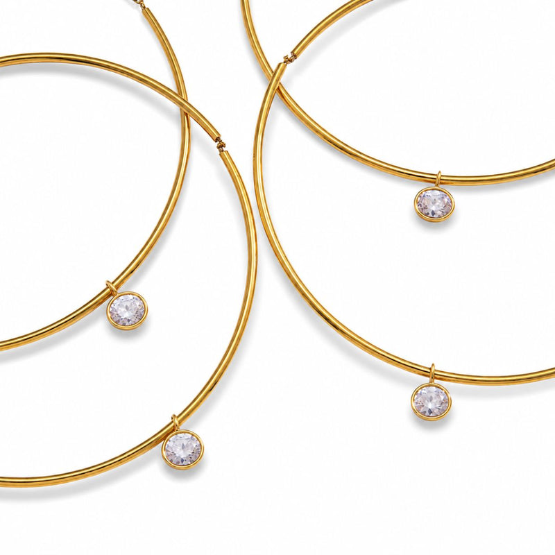 18K Gold Plated Minimalist Crystal Choker Necklace, Heer