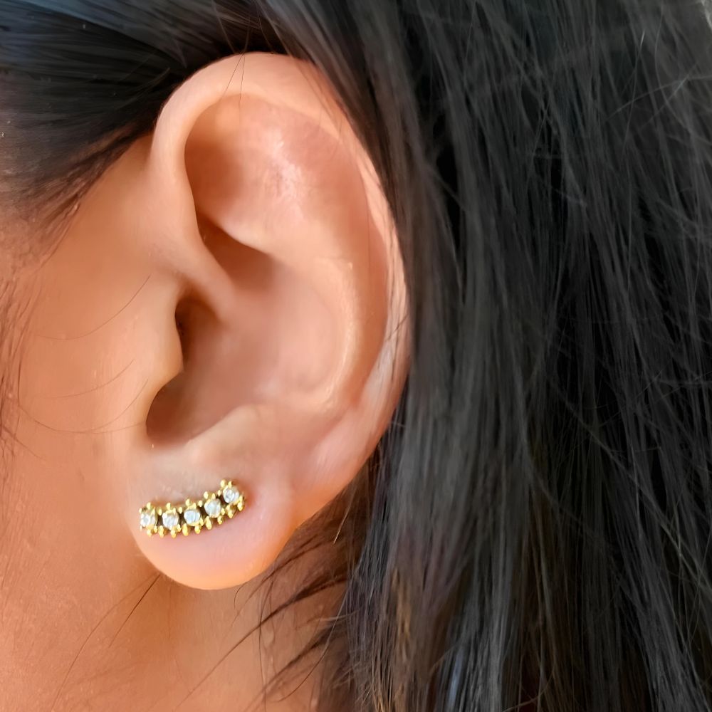 18Kt Gold Plated Dainty Piercing Inlaid 5 Zircon Stud Earring, Nirvana - Inaya Accessories