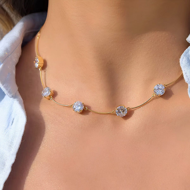 18K Gold Plated Dainty Crystal Choker Necklace, Valerie