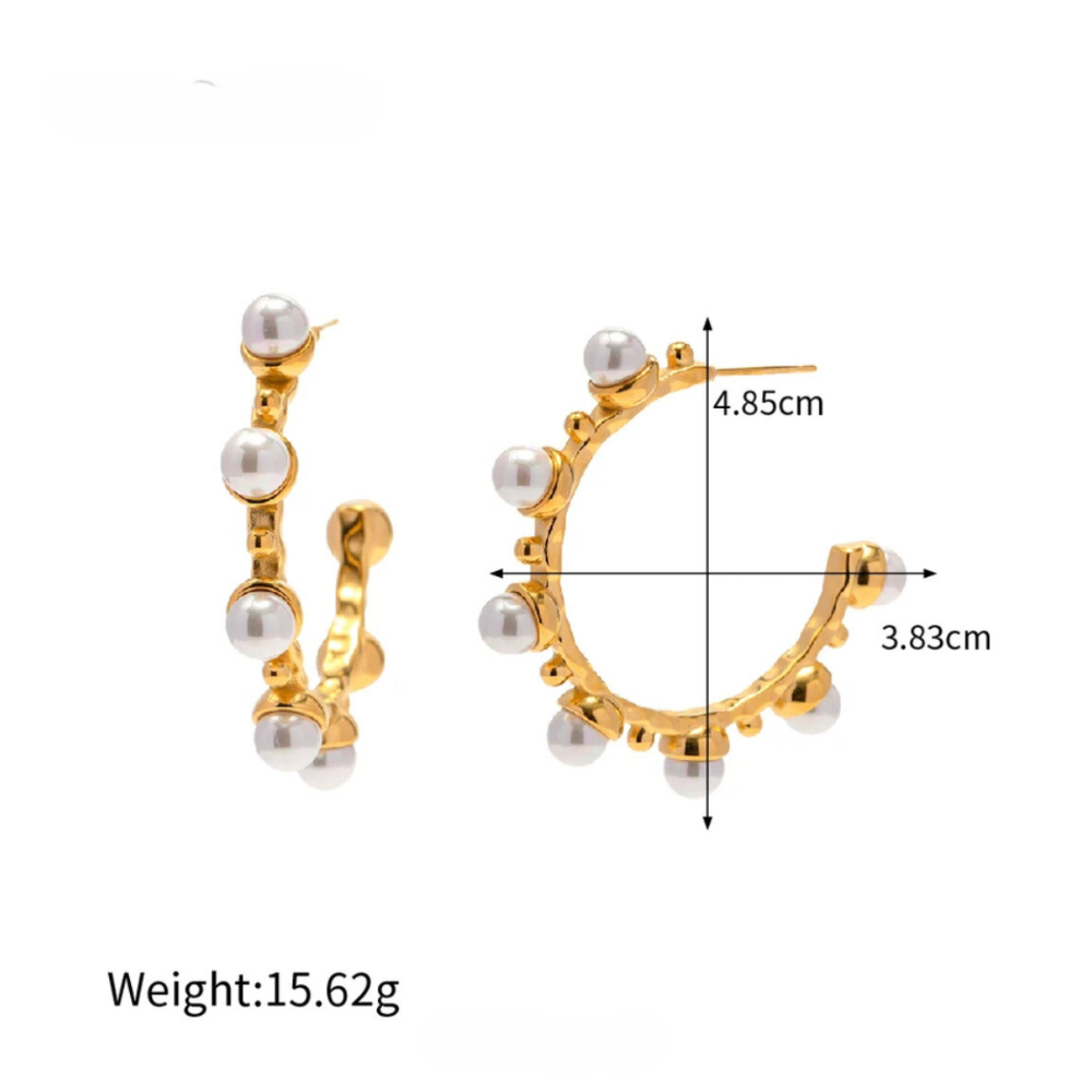 18kt Gold Plated C shaped Statement Pearl Hoop Earrings, Maeve