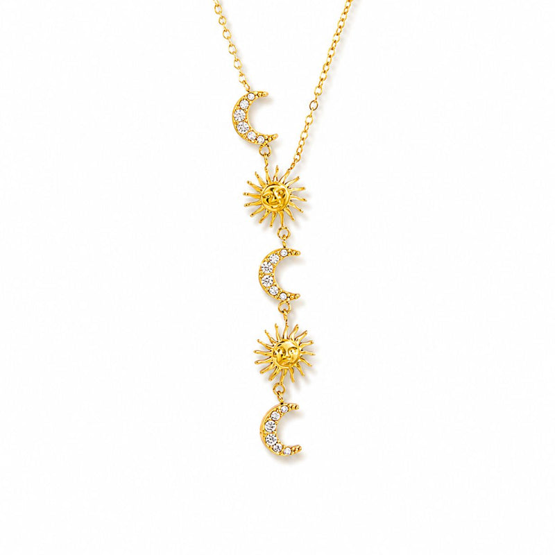 18K Gold plated Cosmic Sun Moon Spell Drop Necklace, Qiana