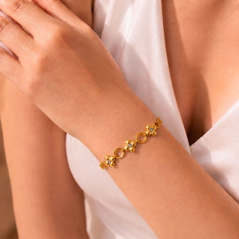 18K Gold Plated Flower Charm Bracelet, Cecilia