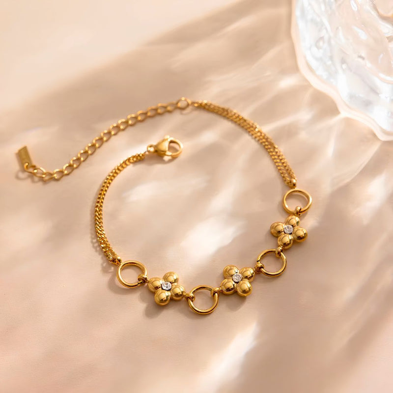 18K Gold Plated Flower Charm Bracelet, Cecilia
