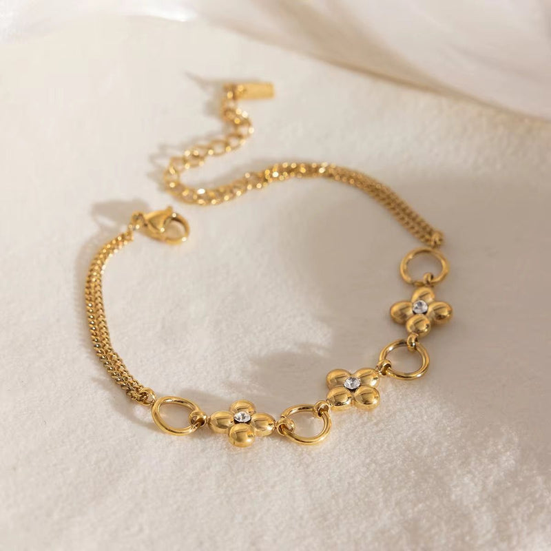18K Gold Plated Flower Charm Bracelet, Cecilia