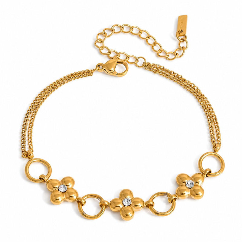 18K Gold Plated Flower Charm Bracelet, Cecilia