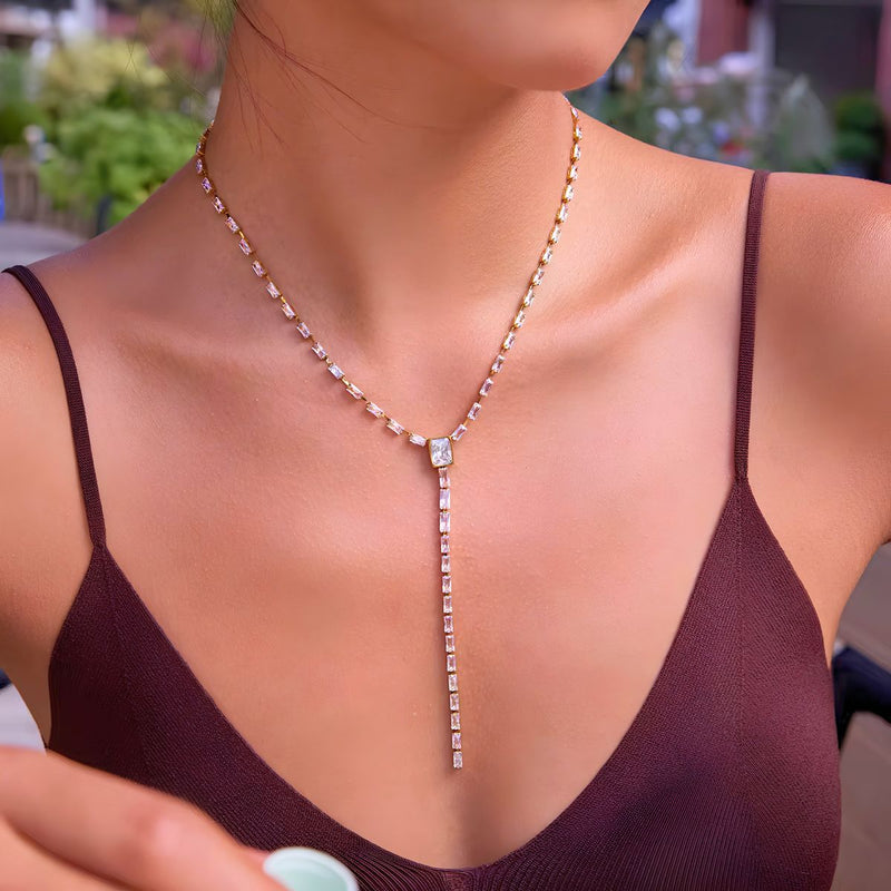 18K Gold Plated Minimalist Lariat Chain Necklace, Betty