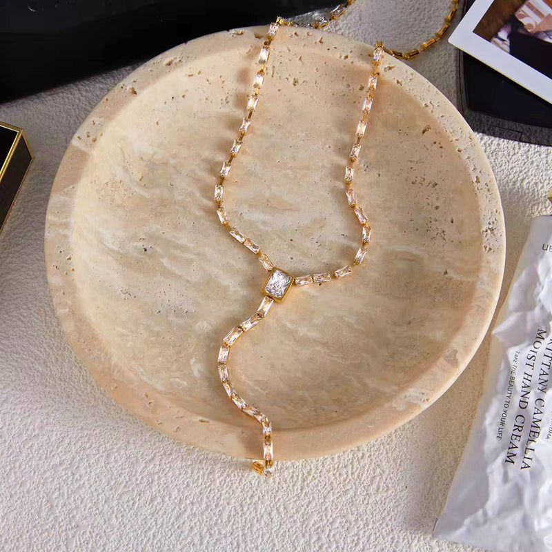18K Gold Plated Minimalist Lariat Chain Necklace, Betty