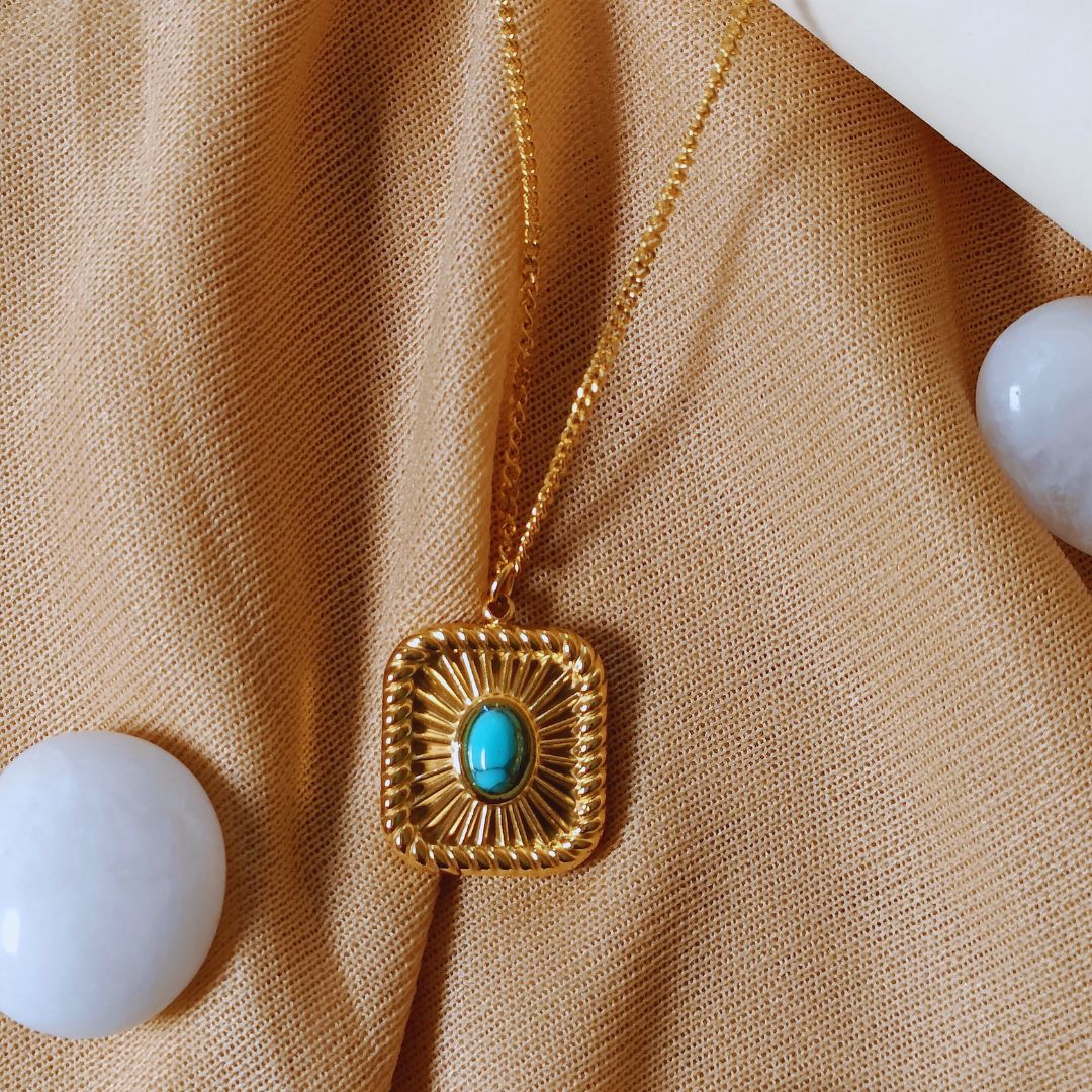 18kt Gold Plated Geometric Sun & Stone Necklace, Marge