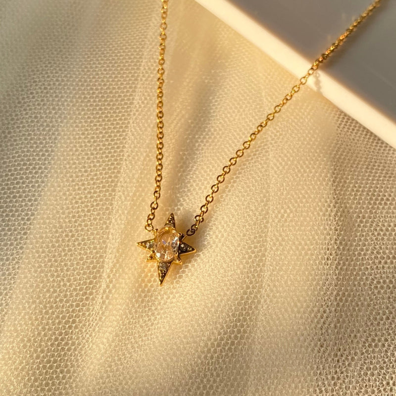 18Kt Gold Plated Octogonal Star Pendant Neckalce, Celest - Inaya Accessories