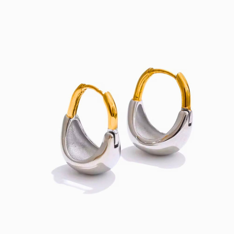 18K Gold Plated Two-Tone Huggie Hoop Earring, Nyla