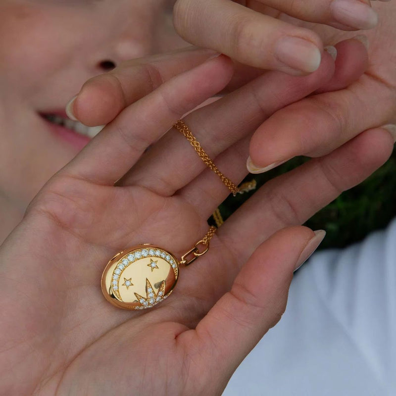18K Gold Plated Starry Oval Locket Necklace, Vani