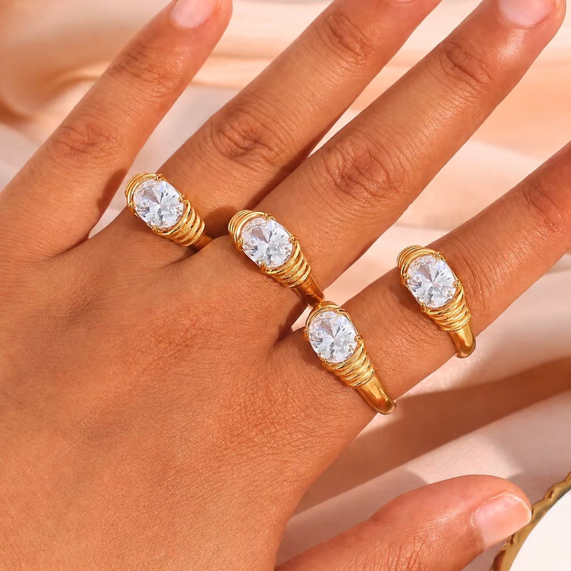 Gold Plated Ribbed Solitaire Ring, Flux