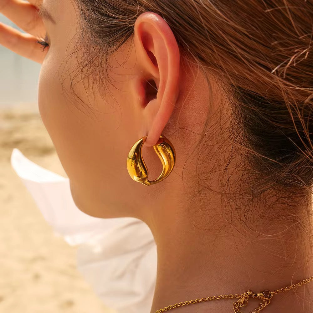 Inaya Modern Festive 18KT Gold Plated Double Water Drop Splicing Hoop Earrings, Leah