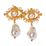 Load image into Gallery viewer, 18kt Gold Plated Pearl Evil Eye Drop Earrings, Yara - Inaya Accessories
