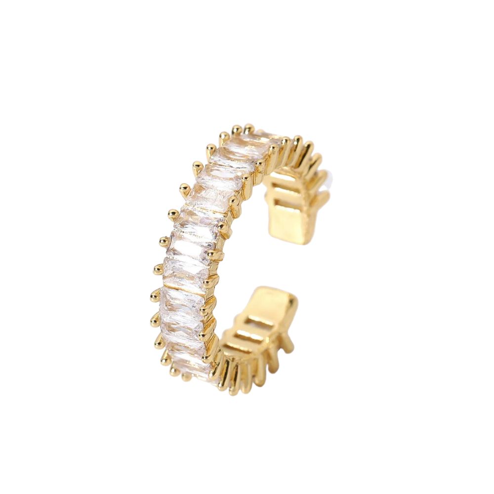 18Kt Gold Plated Tennis Stackable Zircon Adjustable Ring, Gianna - Inaya Accessories