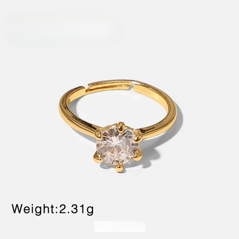 18kt Gold Plated Cubic Zirconia Paved Solitaire Ring, Orion