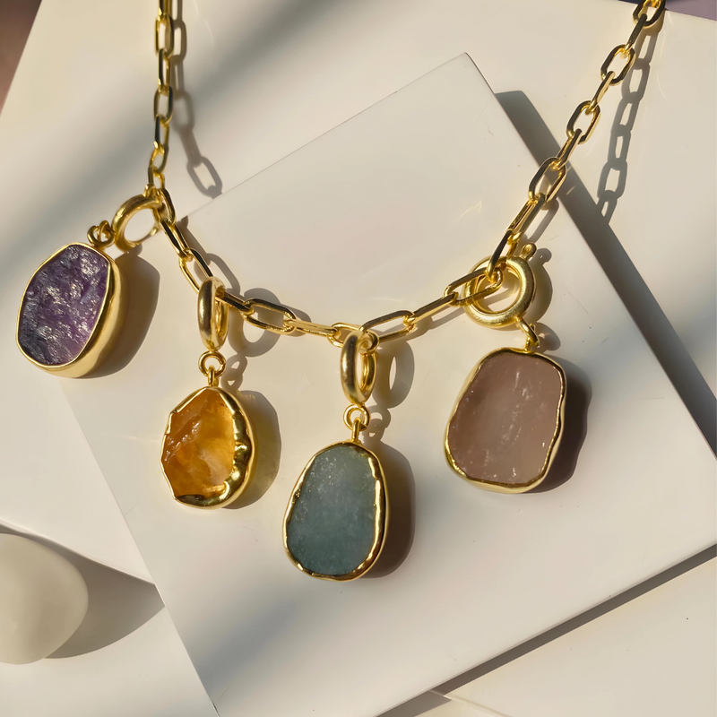 Druzy Link Charm Necklace - Inaya Accessories