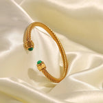 Load image into Gallery viewer, 18kt Gold Plated Natural Stone Twist Pave Open Bangle, Anika - Inaya Accessories