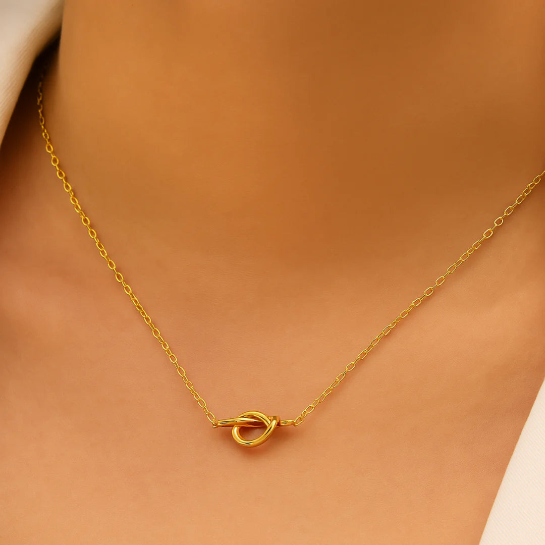 18kt Gold Plated Simple Heart knot Collarbone Chain Necklace, Lily