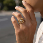 Load image into Gallery viewer, 18KT Gold Plated Marquise Leaf Triple Band Ring – Willow
