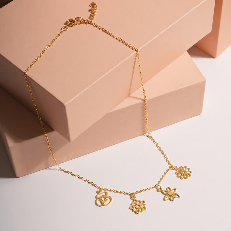 Inaya 18 KT Gold Plated Stainless Steel Personalised Floral Necklace