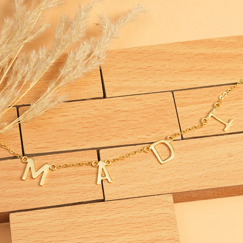 Inaya 18 KT Gold Plated Stainless Steel Spaced Capital Initial Name Necklace