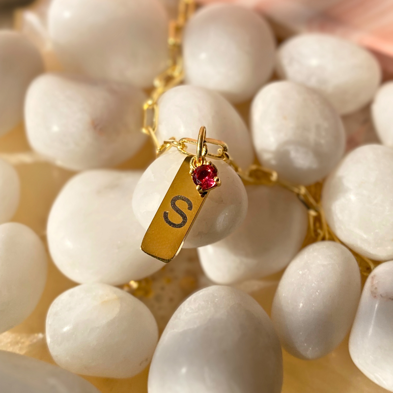 18kt Gold Plated Vertical Bar Birthstone Necklace