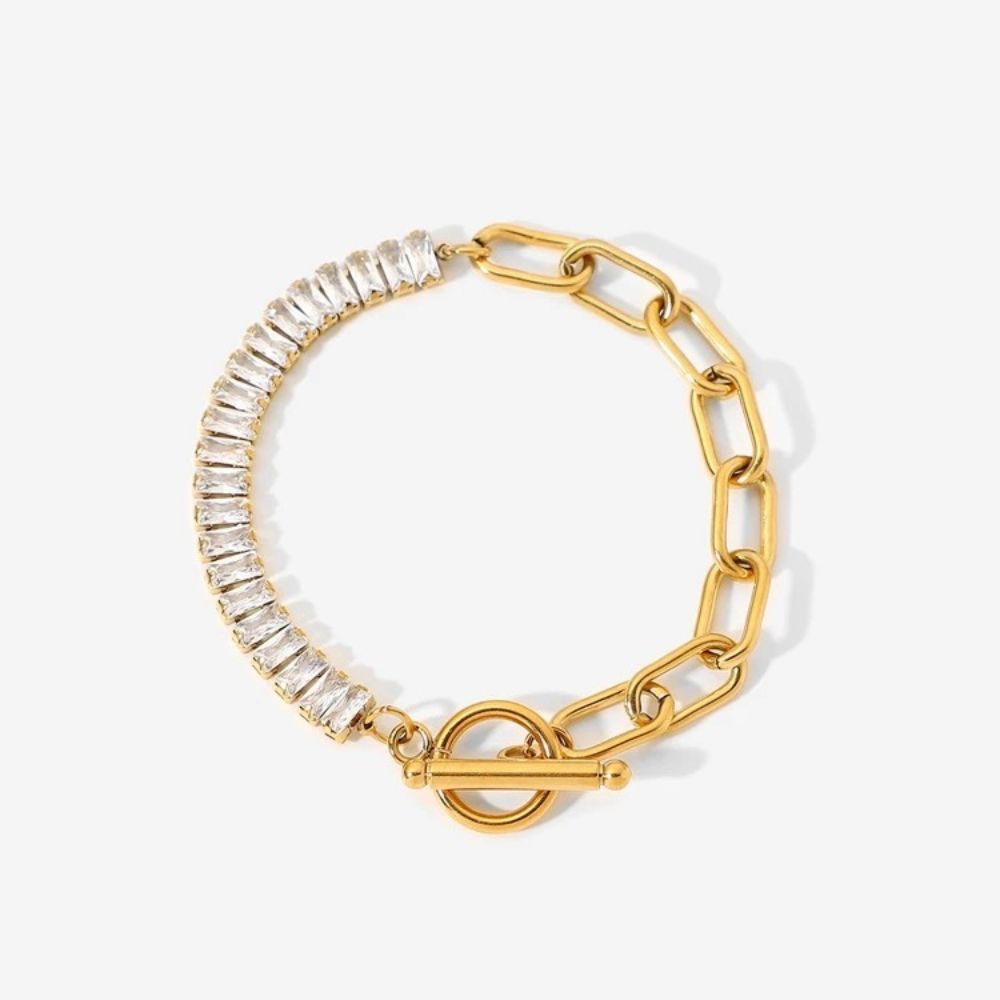 18Kt Gold Plated Tennis Link Toggle Clasp Bracelet, Nira - Inaya Accessories
