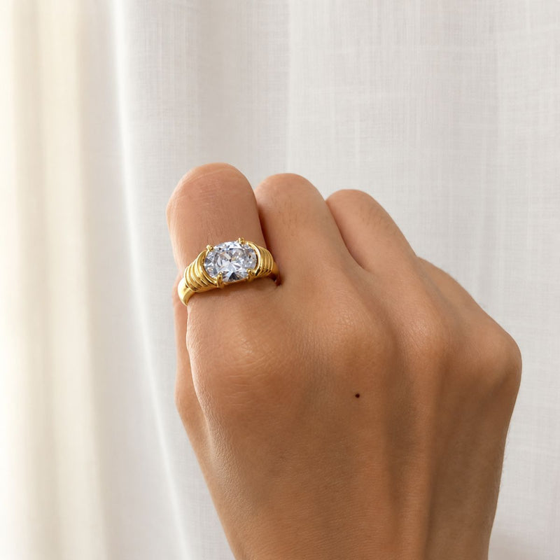 Gold Plated Ribbed Solitaire Ring, Flux