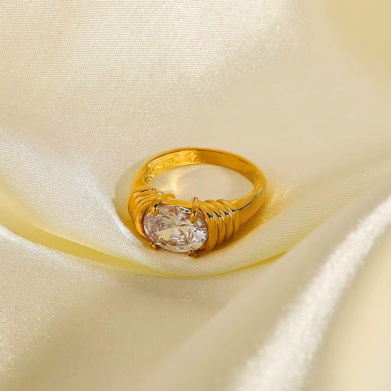 Gold Plated Ribbed Solitaire Ring, Flux