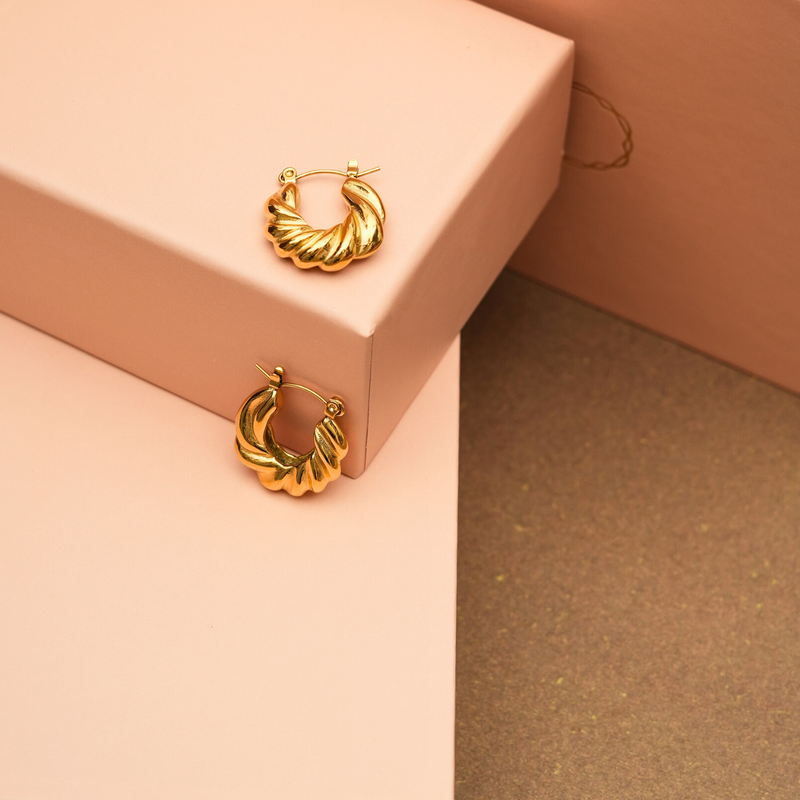 18KT Gold Plated Twist Rope Earrings, Laura