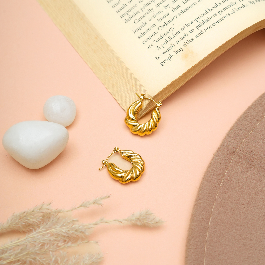 18KT Gold Plated Twist Rope Earrings, Laura