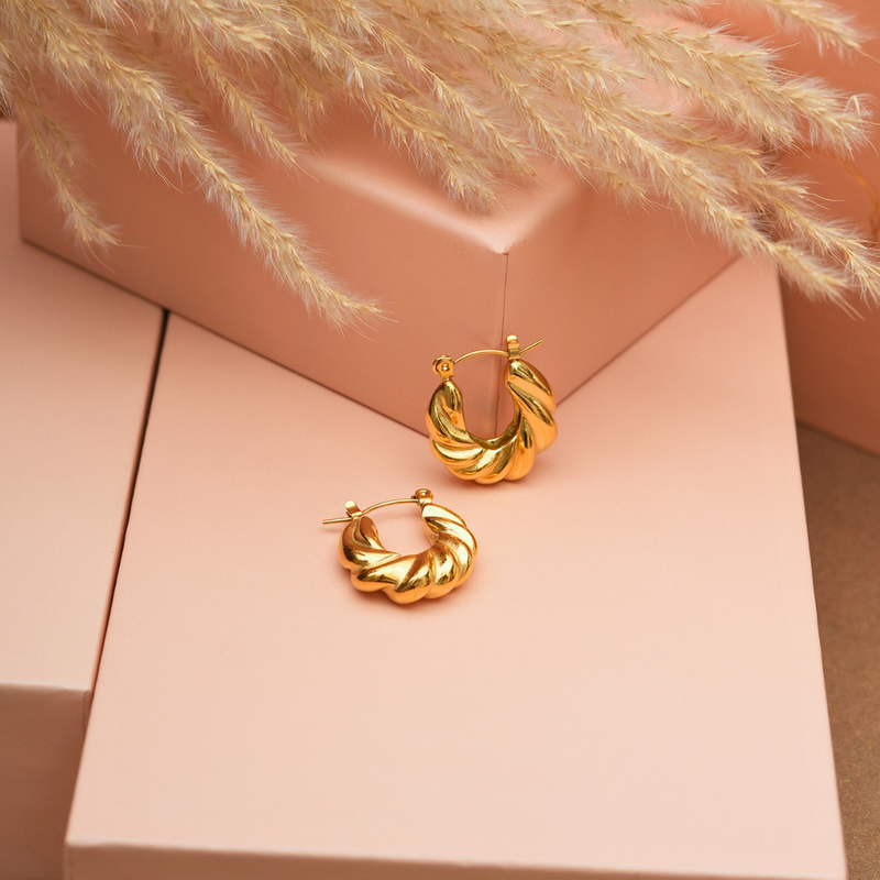 18KT Gold Plated Twist Rope Earrings, Laura