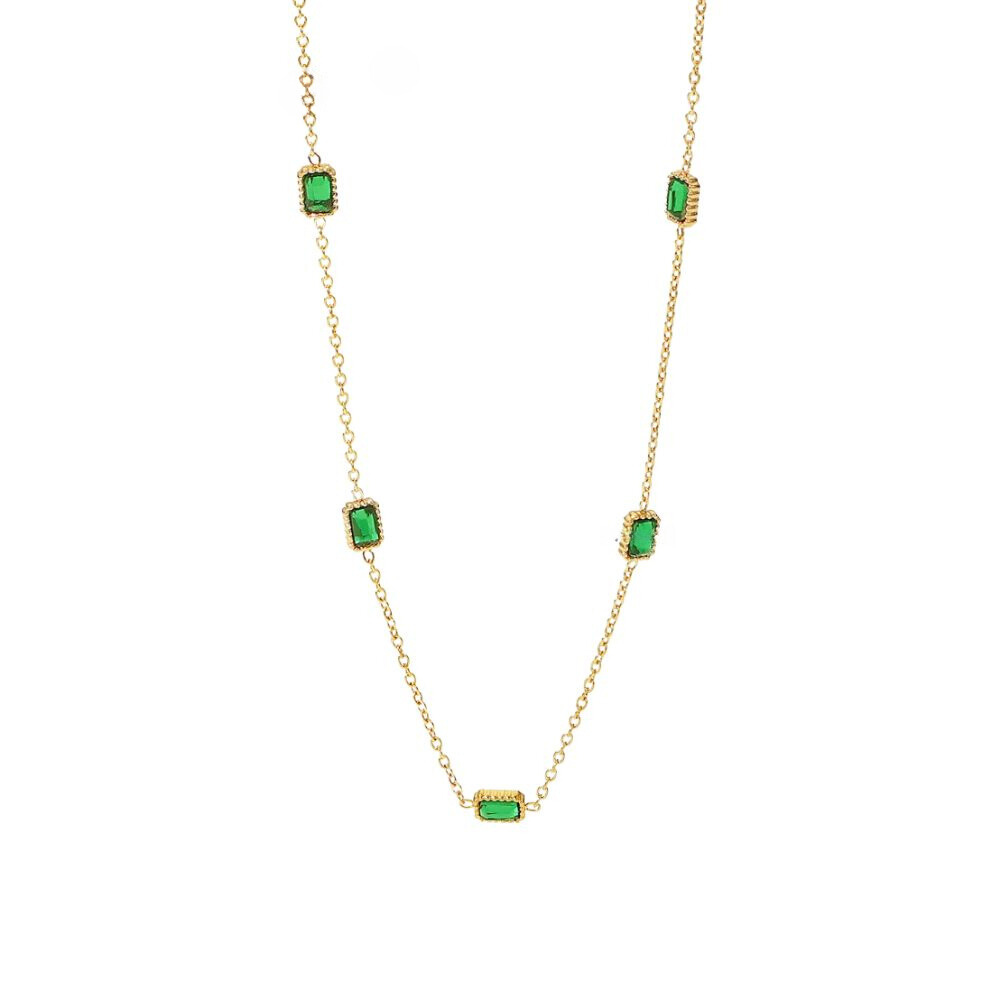 18kt Gold Plated Rectangle Emerald Zircon Necklace, Navi